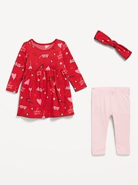 Printed Long-Sleeve Dress, Leggings, and Headband Set for Baby | Old Navy (US)