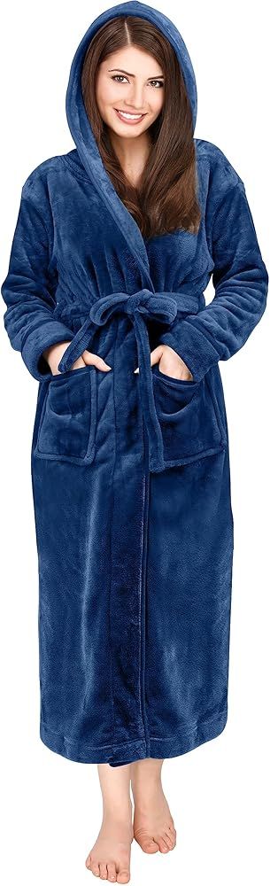 NY Threads Womens Fleece Hooded Bathrobe Plush Long Robe | Amazon (US)