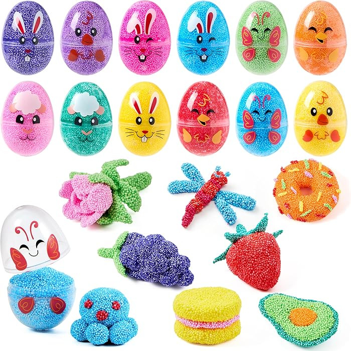 JOYIN 24 Pcs Easter Prefilled Eggs with Foam Squishy Toy, Cute Foam Stress Reliever Squishy Toy F... | Amazon (US)