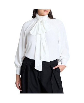 ELOQUII Women's Dramatic Neck-Tie Blouse - Macy's | Macy's