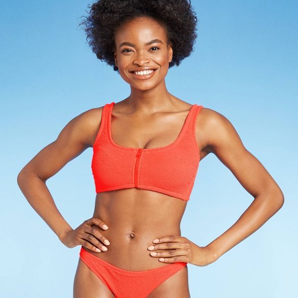 Juniors' Textured Zip-Front Bralette Bikini Top - Xhilaration™ Coral | Target