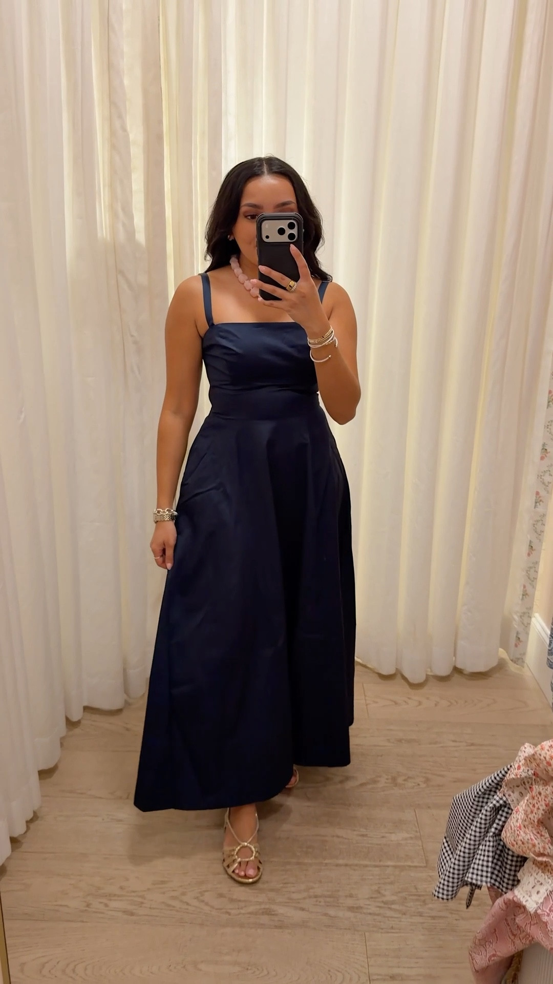 Navy dress size xs - size up a size, runs small under the bust 
Gold sandals size 5 TTS 

#LTKPetite #LTKMothersDay #LTKootd