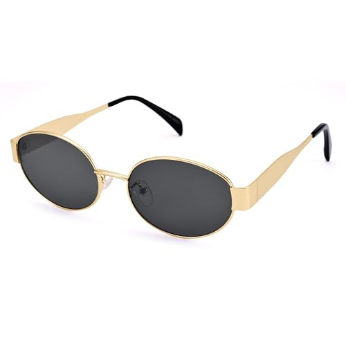 DIMENSIP Retro Oval Sunglasses for Women Men - Trendy Gold Sun Glasses - Fashion Metal Frame Shades(Gold/Grey) | Amazon (US)