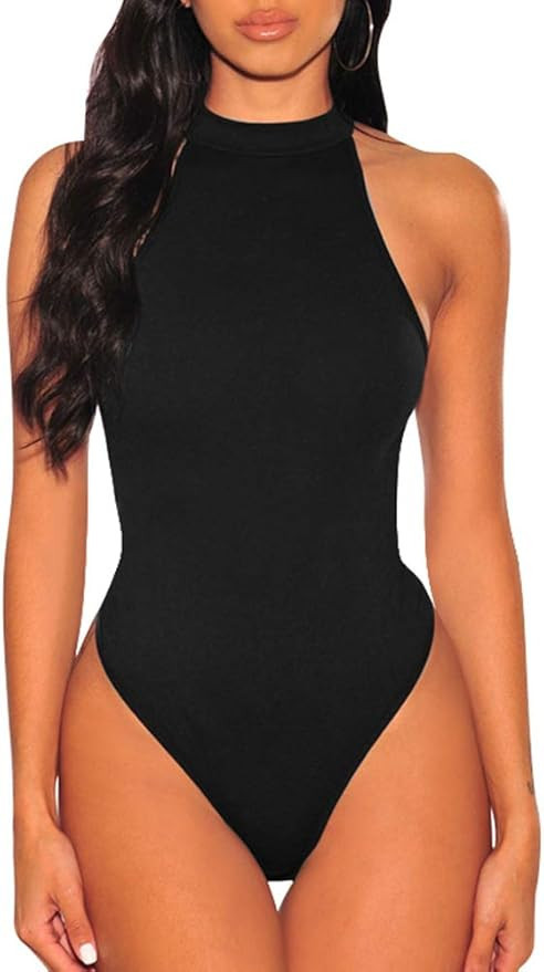 TOB Women's Sexy Sleeveless Bodysuit Tops High Waist Bodycon Scoop Neck Leotard | Amazon (US)