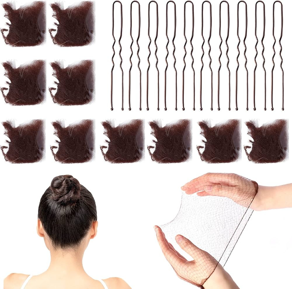 Hair Nets for Buns, 20Pcs Hair Bun Nets Brown with 20Pcs U Shaped Hair Pins for Buns, Hair Bun Ne... | Amazon (US)