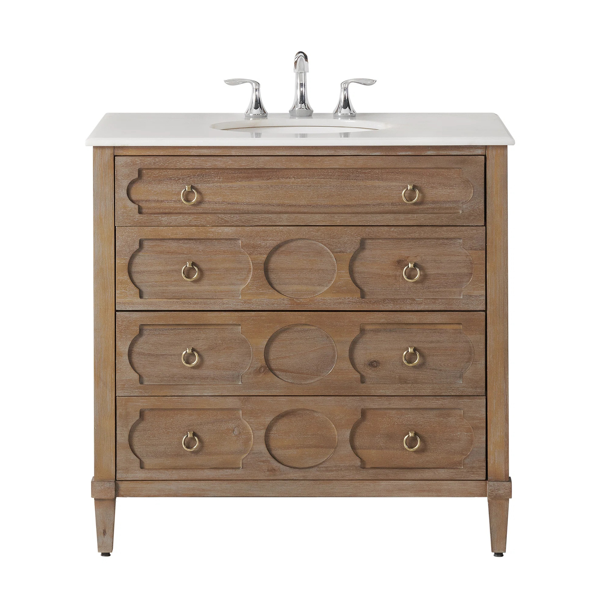Asellus 36"W x 22"D Bath Vanity in Reclaimed Gray with White Marble Top and White Basin | Wayfair North America