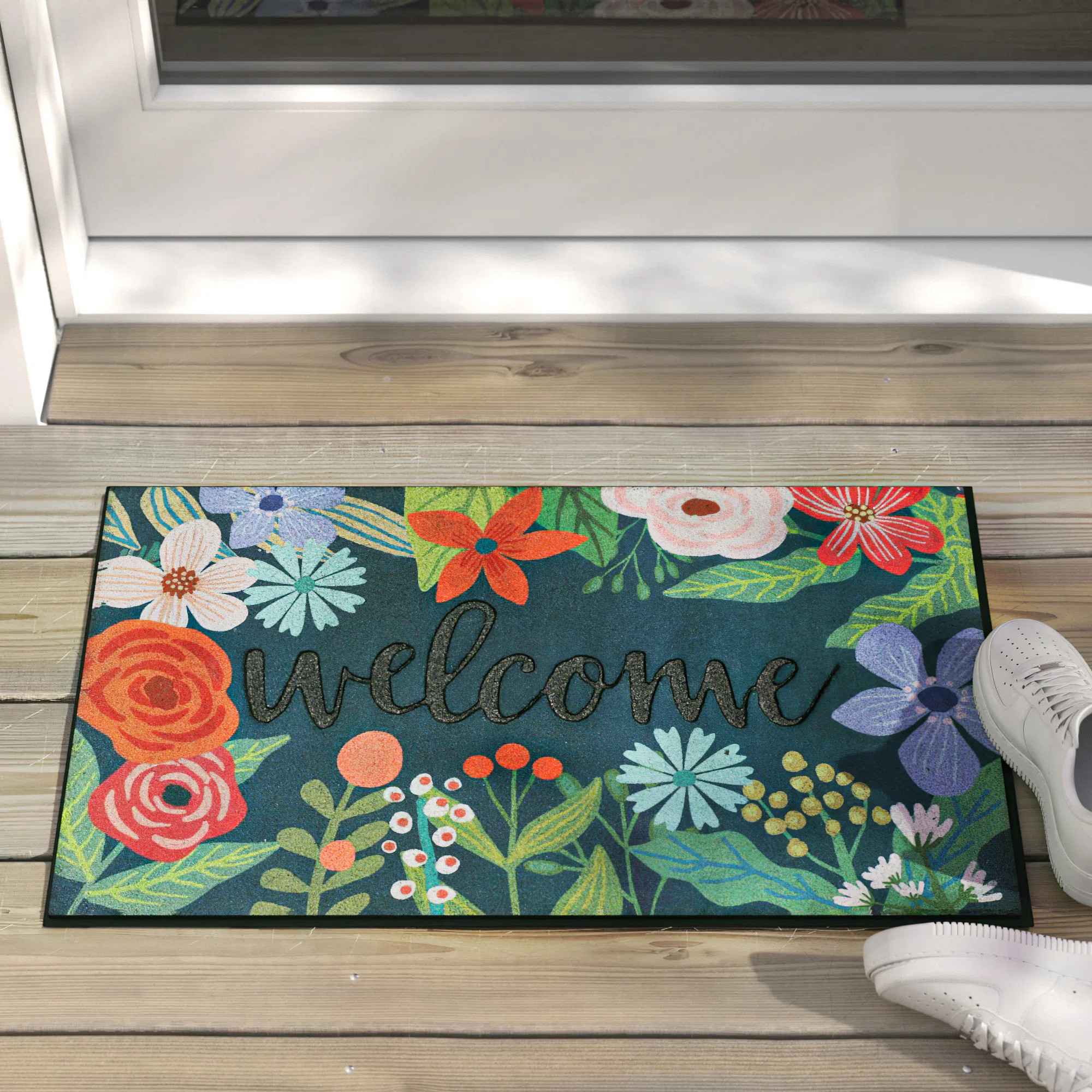 Quentin Floral Welcome Recycled Rubber Stain/Fade Resistant All Weather Low Pile Outdoor Door Mat | Wayfair North America