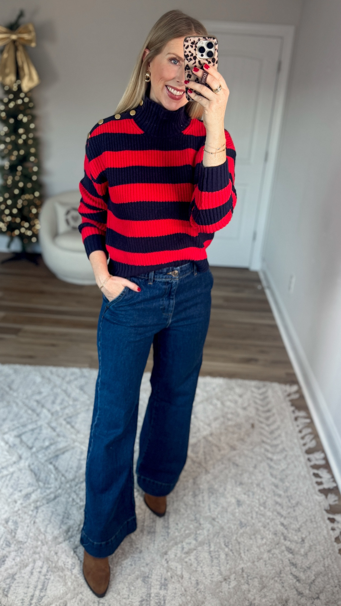 Weekend Walmart Wins try-on
Striped sweater with gold buttons- small
Trouser jeans- 4 long 

#LTKootd #LTKFindsUnder50