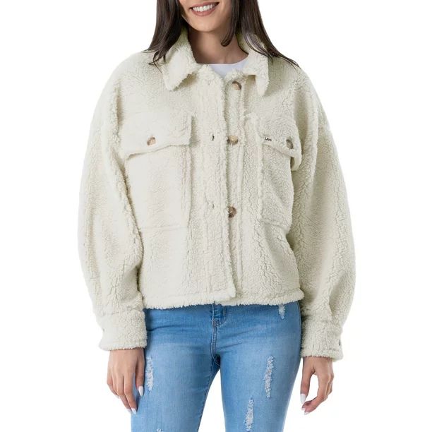 Lee® Women's Long Sleeve Cropped Sherpa Shirt Jacket - Walmart.com | Walmart (US)