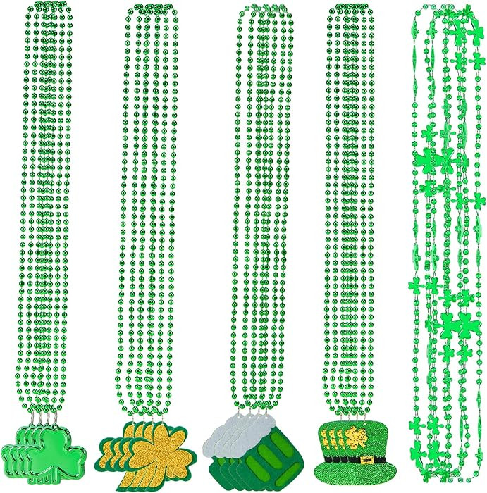 20Pcs St Patricks Day Accessories St Patricks Day Decorations Shamrock Green Day Beaded Necklace ... | Amazon (US)
