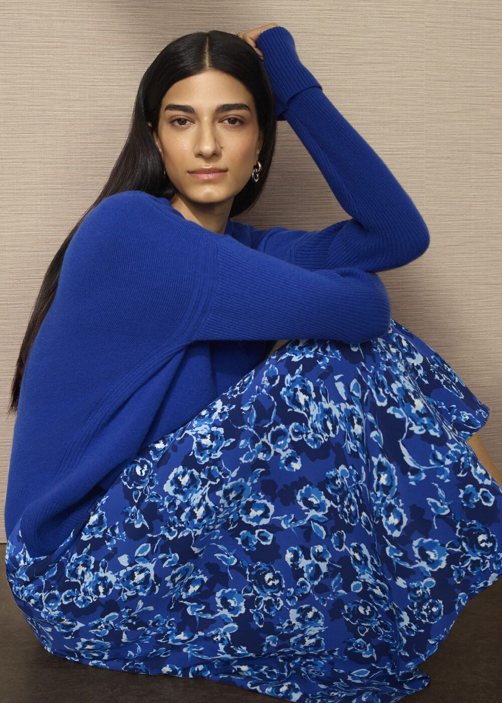 Blue Darla Wool Blend Chunky Crew Neck Knitted Jumper | Hobbs UK | | Hobbs
