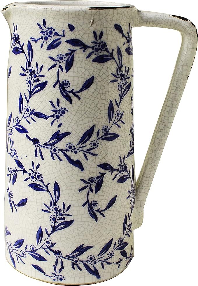 Ceramic Blue and White Floral Pitcher or Vase (Blue and White-Vine Print) | Amazon (US)