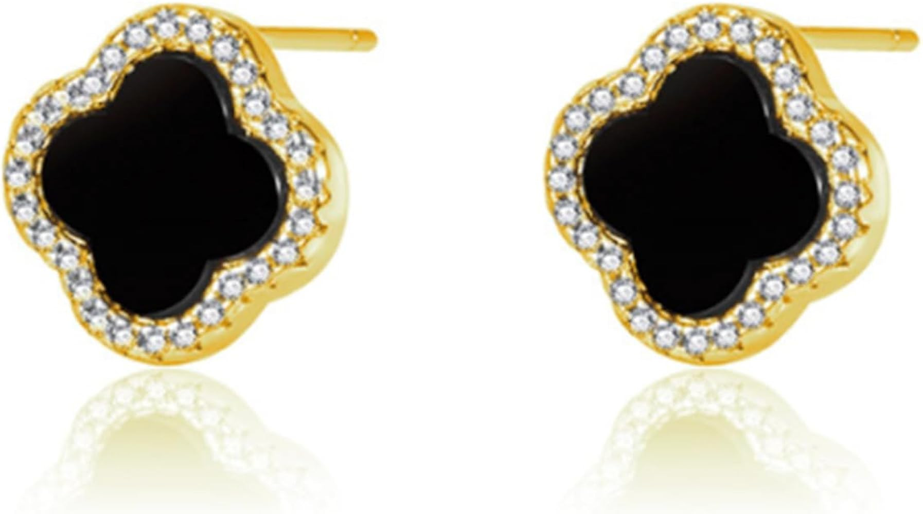 Lucky Four-leaf clover Earrings For Women Black Agate Natural Shell S925 Sterling Silver Diamond ... | Amazon (US)