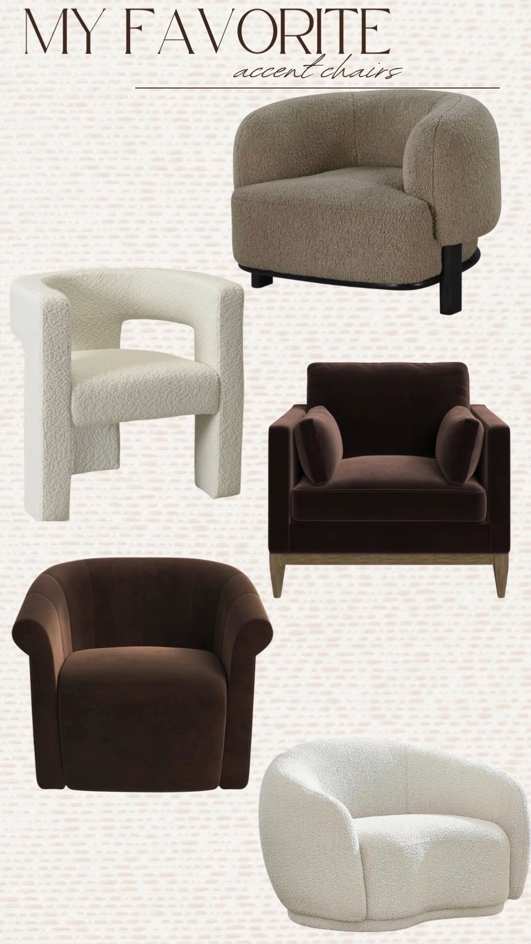 Accent chairs I’m loving! 

Upholstered Boucle modern home decor trending best sellers viral velvet neutral chocolate brown 

#summerthompsonstyles

#LTKHome