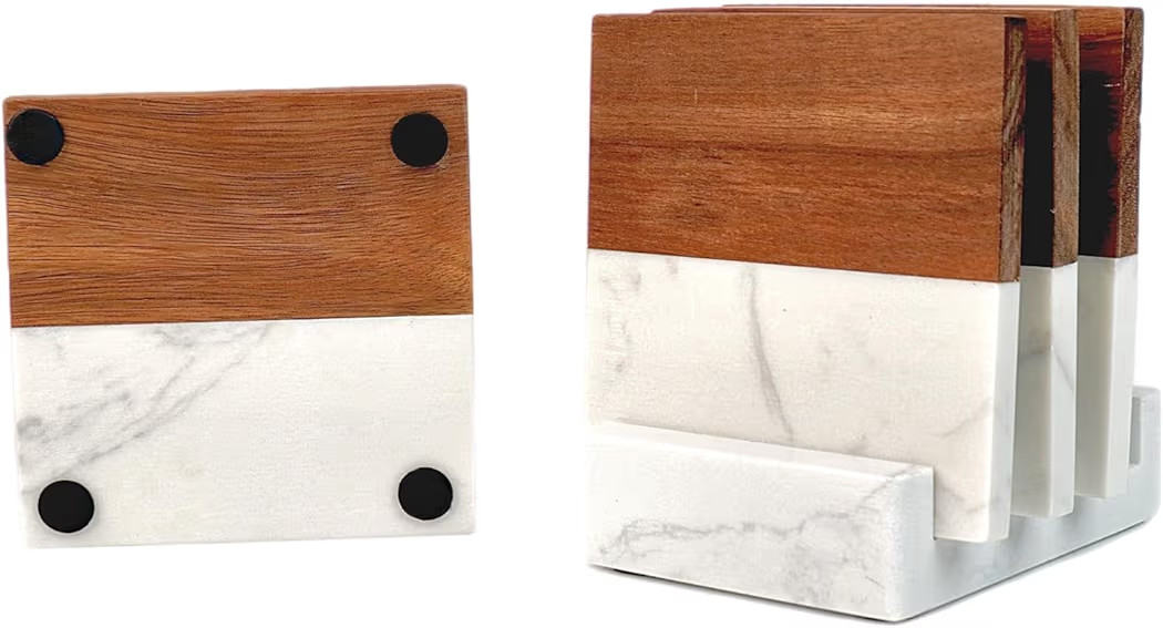 Makerflo Wood Marble Coaster Set of 4 & Display Base of Heavy Acacia Wood | Craft-Ready for DIY G... | Amazon (US)