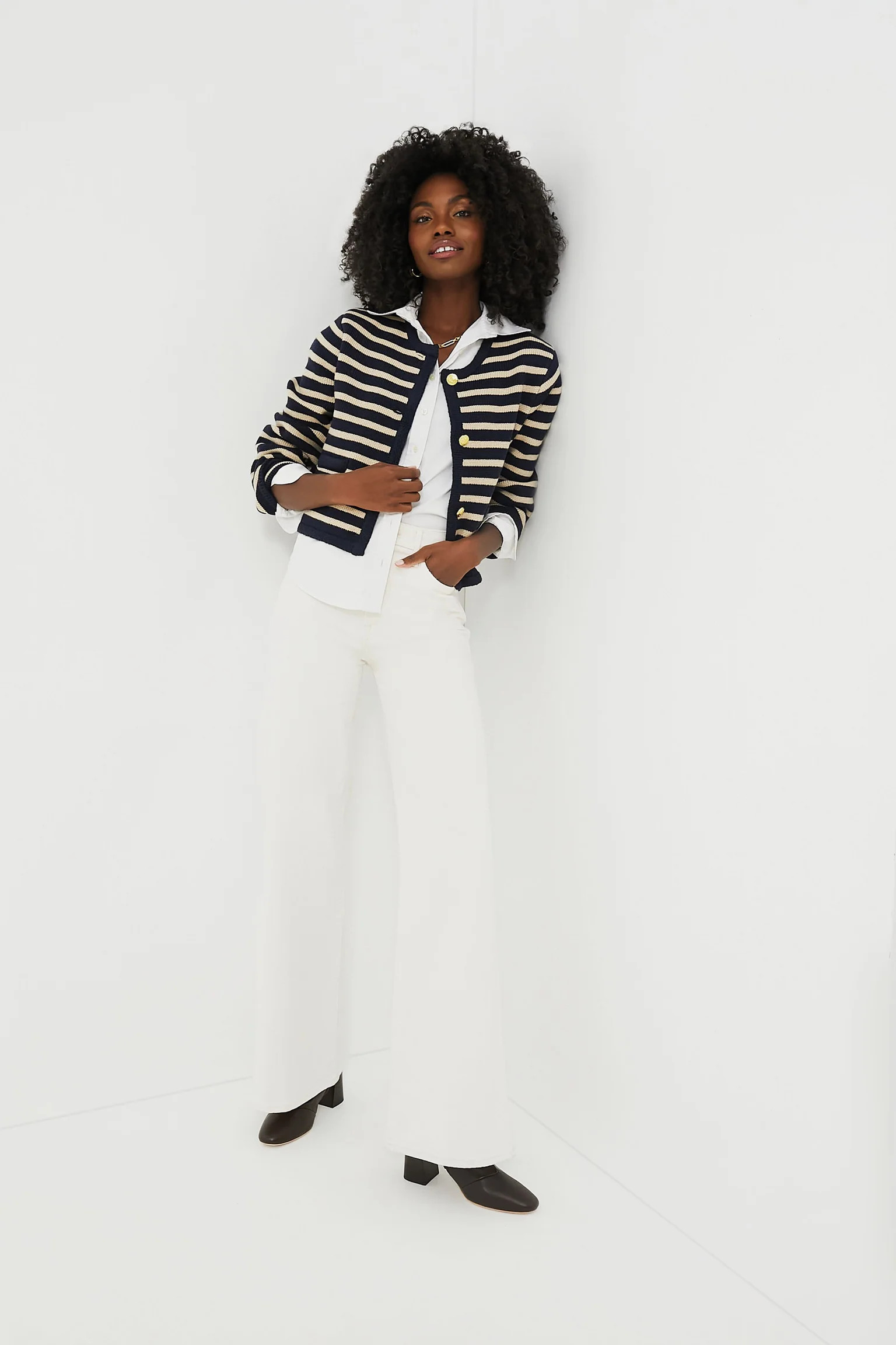 Navy & Tan Stripe Annie Structured Cardigan | Tuckernuck (US)