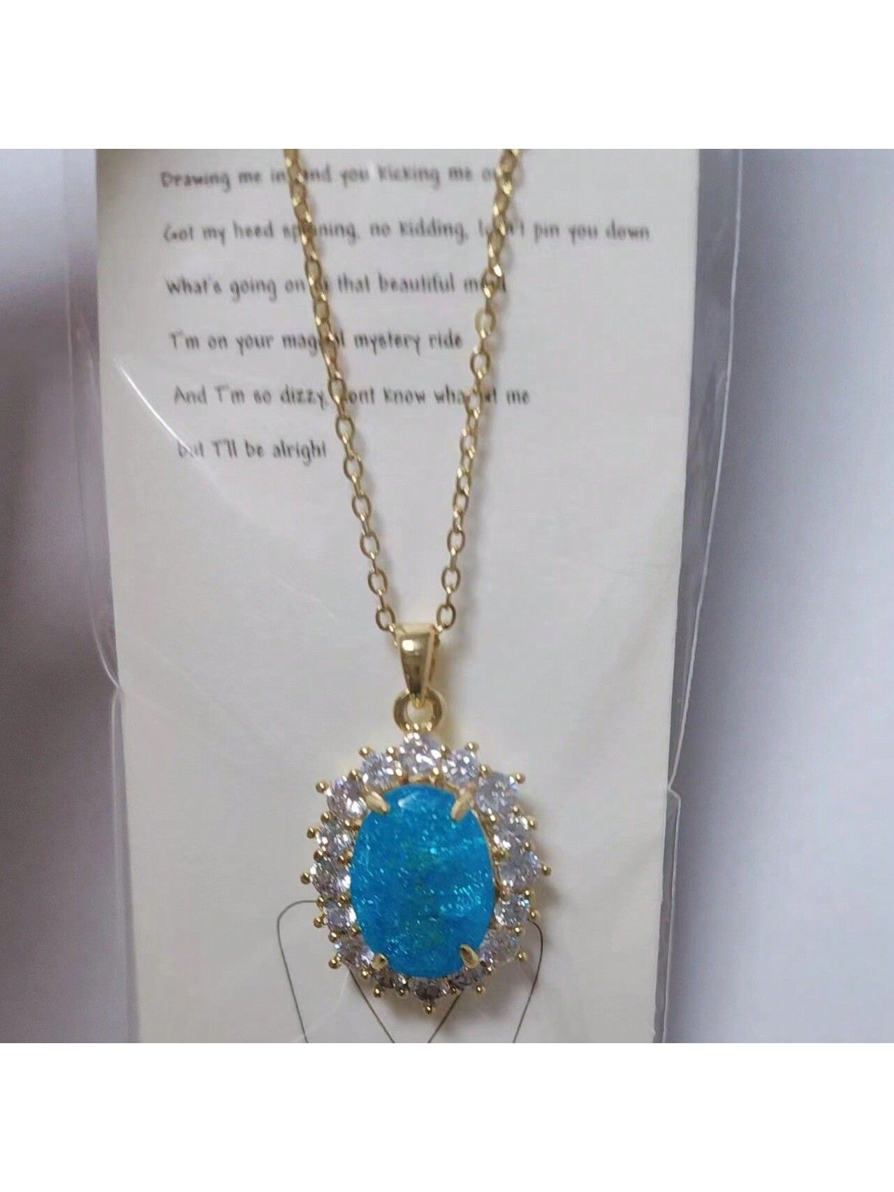 1pc Stainless Steel Oval Pendant Necklace With & Rhinestone Decoration In Sky Blue/pink | SHEIN