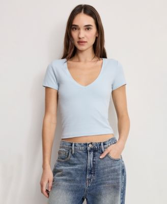 Good American Women's V-Neck Short-Sleeve Top - Heather Gray | Macy's