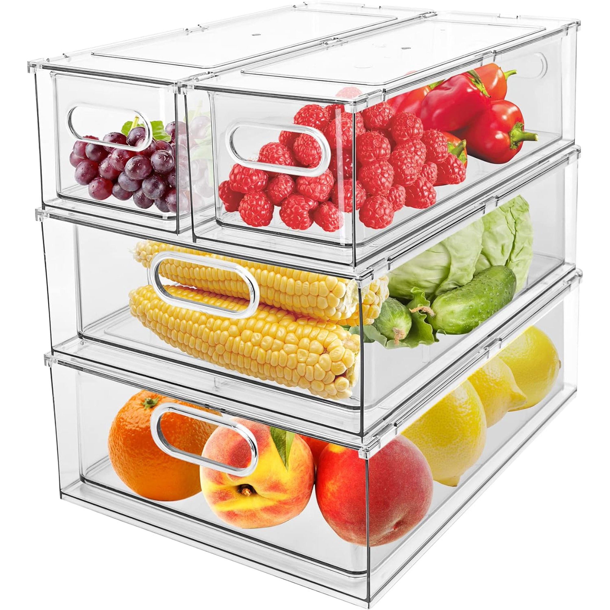 Clear Stackable Refrigerator Organizer Bins Pull-Out Drawers for Fruit and Veggies 4 pack | Walmart (US)