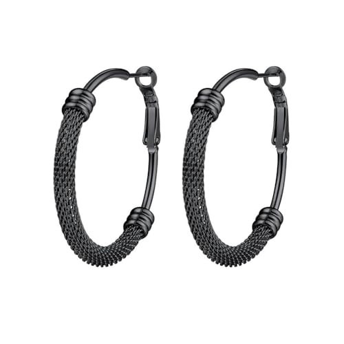 PROSTEEL 30/40/60/80/100mm Chunky Hoop Earrings For Women Gold Plated/Black Stainless Steel Hoops Earrings Statement Jewelry Black 40mm | Amazon (US)