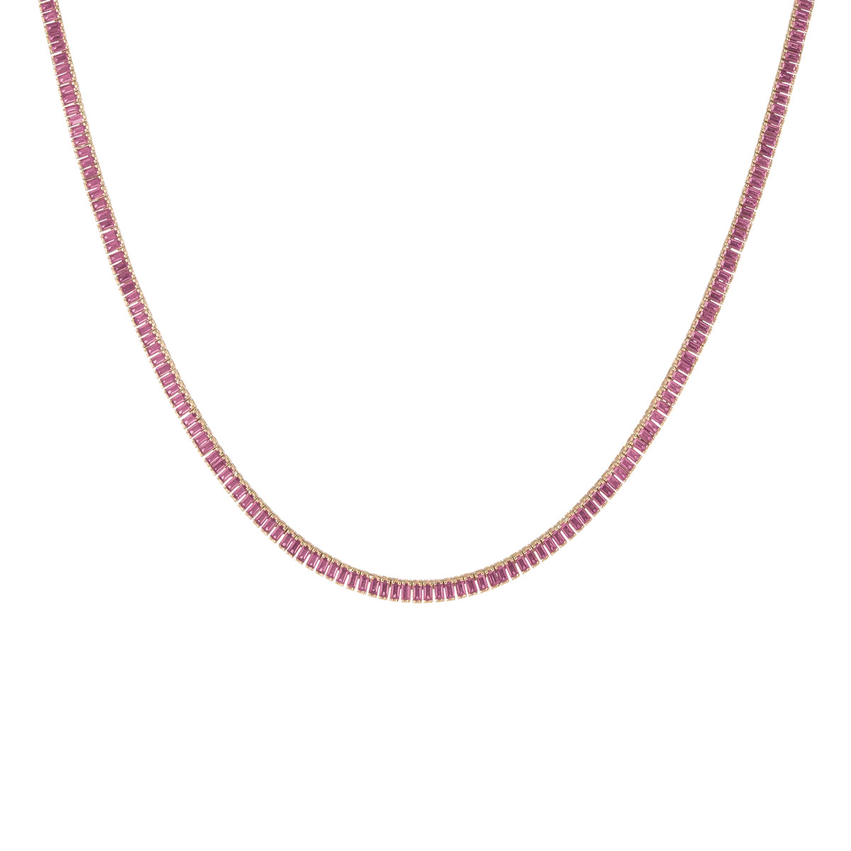 Lab Grown Pink Sapphire Baguette Tennis Necklace | AUrate New York