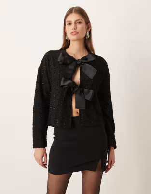 Vila bow front woven top in black | ASOS (Global)