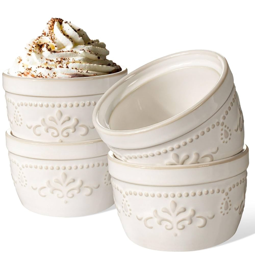 Artena Ramekins Oven Safe, Creme Brulee Ramekins, Embossed White Ceramic Ramiken, Souffle Pudding... | Amazon (US)
