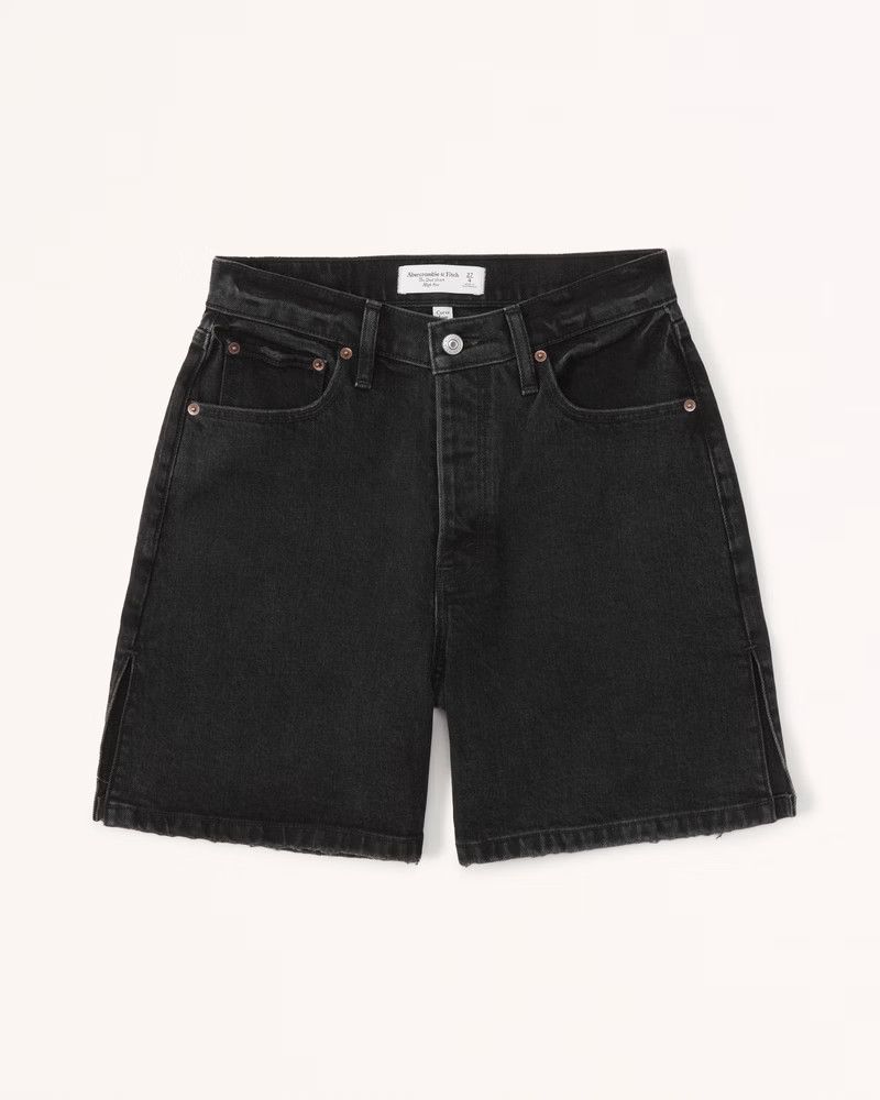 Curve Love High Rise 7 Inch Dad Shorts Denim Shorts Black Shorts Summer Outfits Beach Outfit  | Abercrombie & Fitch (US)
