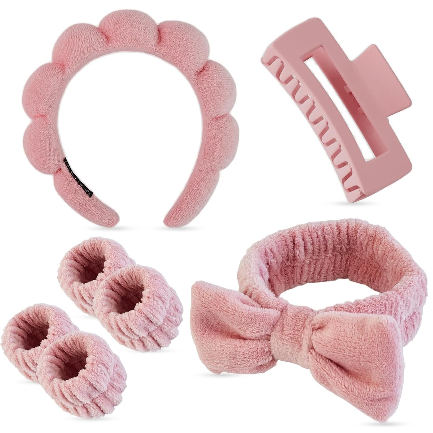 7 Pcs Spa Set, Facial Headband and Wristband Set, Skincare Accessories, College Style Girl Idea Gifts, Hair Accessories for Women and Girls（ Coral Pink） | Amazon (US)