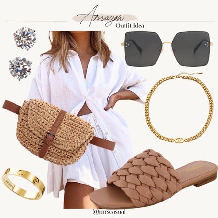 Amazon vacation outfit idea white two piece button down set. Spring break. Raffia belt bag 

#LTKfindsunder50 #LTKSpringSale #LTKSeasonal