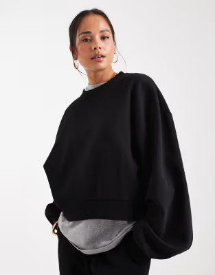 ASOS DESIGN balloon sleeve brushback sweatshirt in black | ASOS (Global)