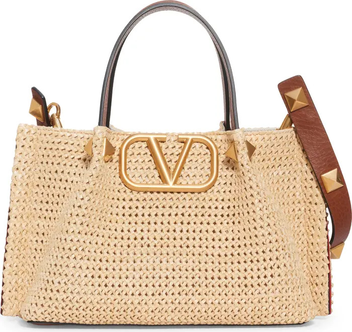 Valentino Garavani VLOGO Rockstud Raffia Shoulder Bag | Nordstrom | Nordstrom