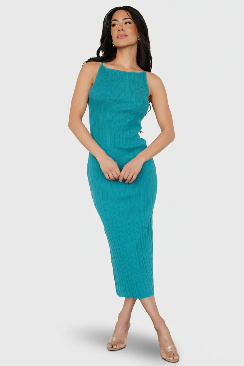 Natia Tank Dress — Teal Rib-Knit Midi Dress | Baltic Born | Baltic Born