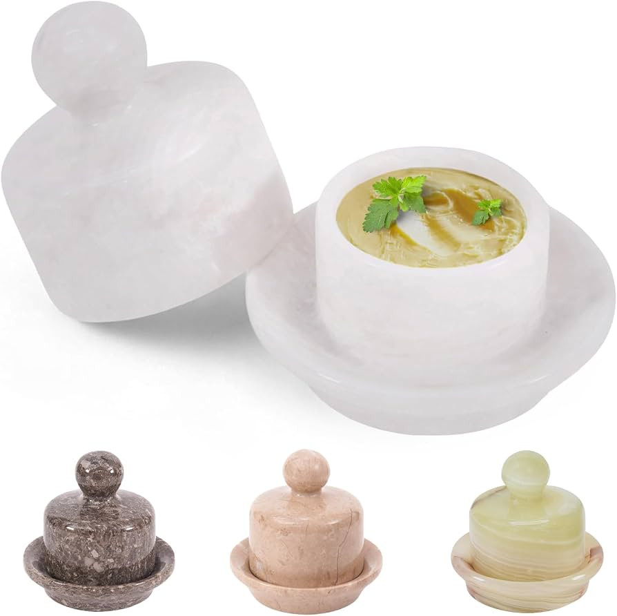 Marble Mini Butter Dish with Lid 4 Inch White French Butter Crock Soft Butter Spreader, Butter Ke... | Amazon (US)