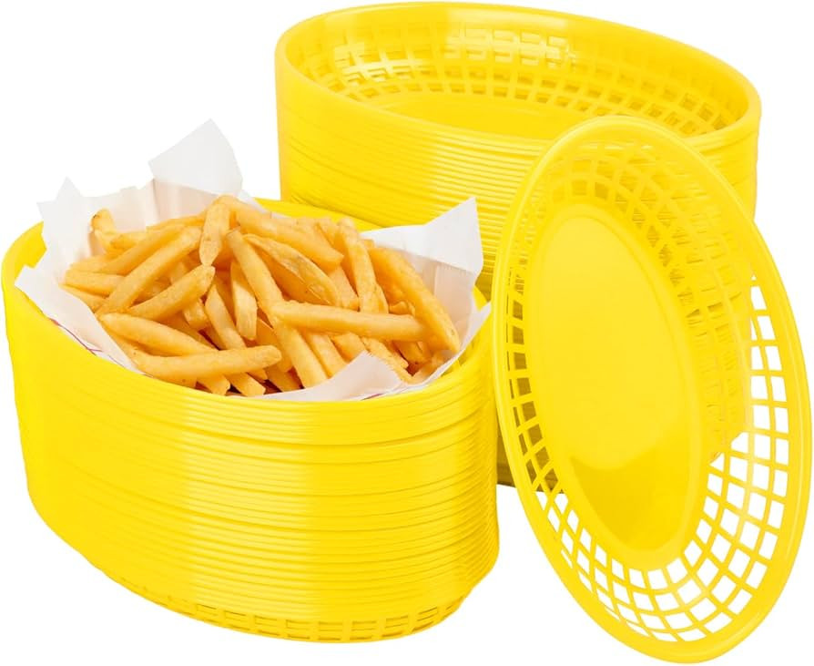 80 Pcs 9 x 5.7 Inch Reusable Oval Fast Food Baskets, Sturdy Plastic Serving Baskets for Fast Food... | Amazon (US)