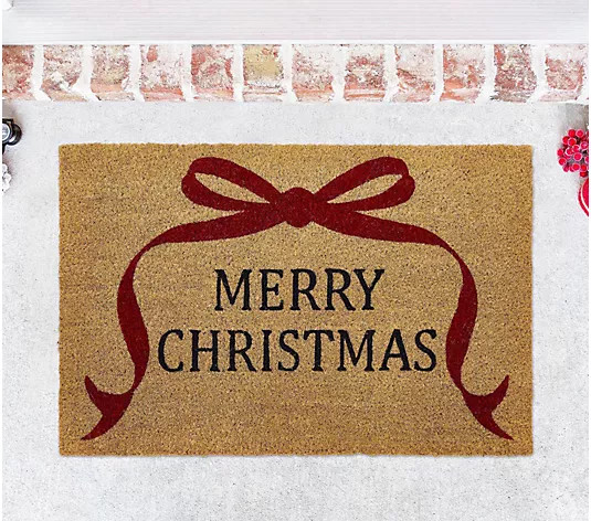 VCNY Home Multi Merry Christmas Bow Outdoor Coir Doormat | QVC