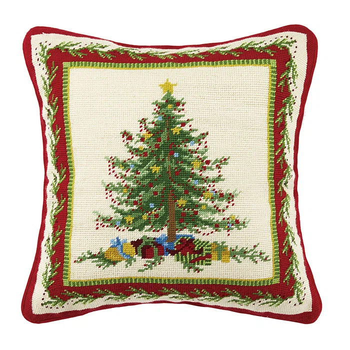 Old Fashioned Christmas Tree Handcrafted Needlepoint Throw Pillow - 16" Square | Wayfair North America