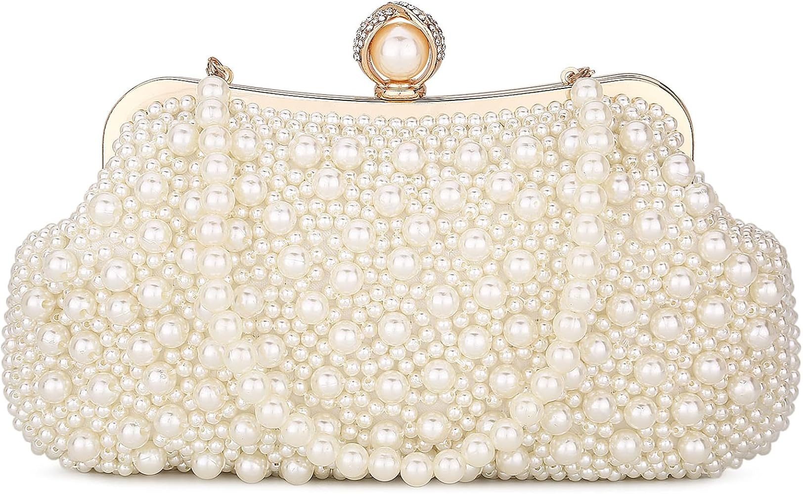 UBORSE Women Pearl Clutch Bag Noble Crystal Beaded Evening Bag Wedding Clutch with Pearl Chain | Amazon (US)