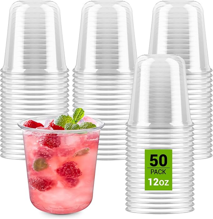 Soelomu 12 oz Disposable Stemless Wine Glasses, 50 Pcs Crystal Plastic Cocktail Cups Clear Round ... | Amazon (US)