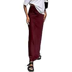 Vrtige Women's Elegant Satin Silky High Waist Zipper Flowy A Line Maxi Long Skirt | Amazon (US)