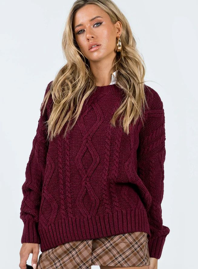 Anaya Oversized Sweater Burgundy | Princess Polly US