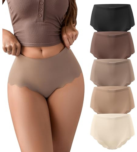 SHARICCA Seamless High Waisted Underwear for Women Cheeky Underwear Wave Edge No Show Bikini Pant... | Amazon (US)