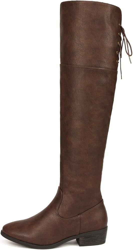 DREAM PAIRS Women's Over The Knee High Low Block Heel Riding Boots | Amazon (US)