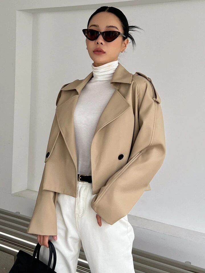 DAZY Raglan Sleeve Double Breasted Trench Coat | SHEIN
