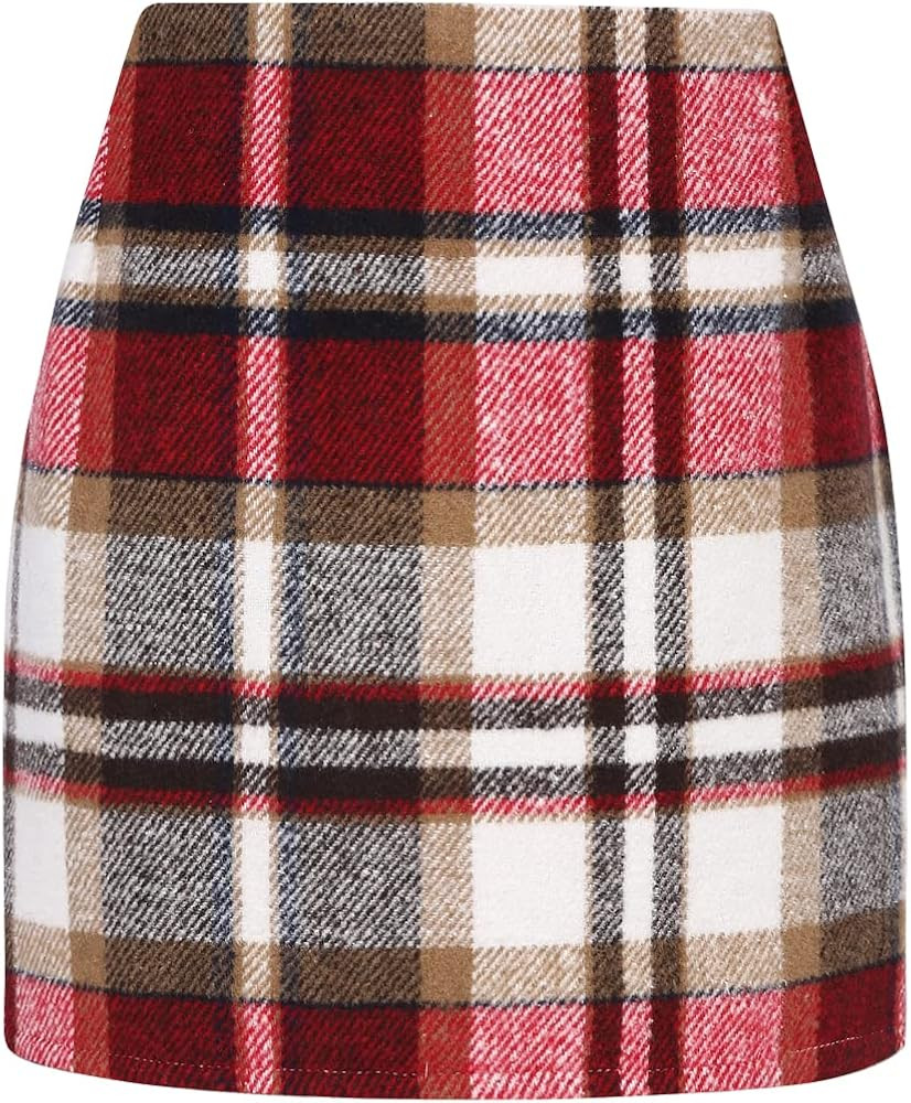 IDEALSANXUN Womens High Waist Plaid Skirt Bodycon Pencil Wool Mini Skirts | Amazon (US)