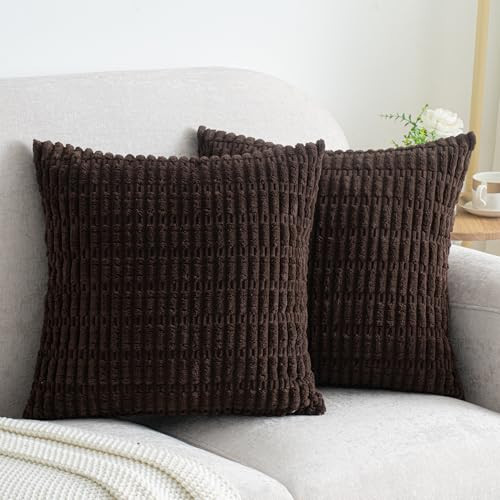Smile of hope Dark Brown Corduroy Throw Pillow Covers 16x16 Pack of 2 | Amazon (US)
