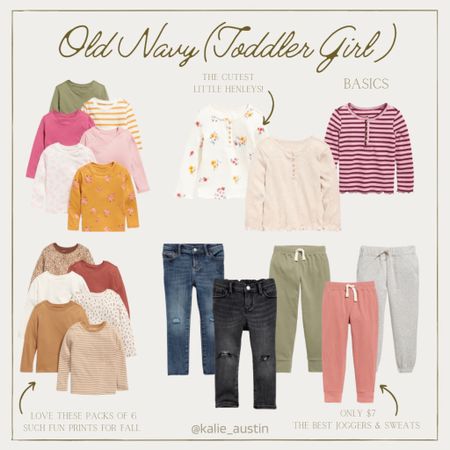 OLD NAVY - Toddler Girl Clothes (Basics) 

Old Navy is my absolute favorite for affordable basics. We just stocked up on Jeans, joggers & sweatpants. Also grabbed a few of these super cute long sleeve tshirts! 

#LTK #LTKsale #sale #toddler #kids #toddlerclothes #kidsclothes #ootd #kidsootd #toddlergirl #girlclothes #fallclothes #oldnavy #fall #fallclothes #fallootd #coats #jackets #shoes #boots #booties #kidsshoes #kidsboots #kidsbooties #combatboots #utilityjacket #sweatshirts #denim #jeans #toddlerjeans #toddlerdenim #joggers #sweatpants #girljoggers #kidjoggers #toddlerjoggers #basics #longsleeves #winter #winterclothes #henleys #toddlergirlootd #toddlerbasics #toddlerhenley #winterwear 


#LTKsalealert #LTKkids #LTKunder50