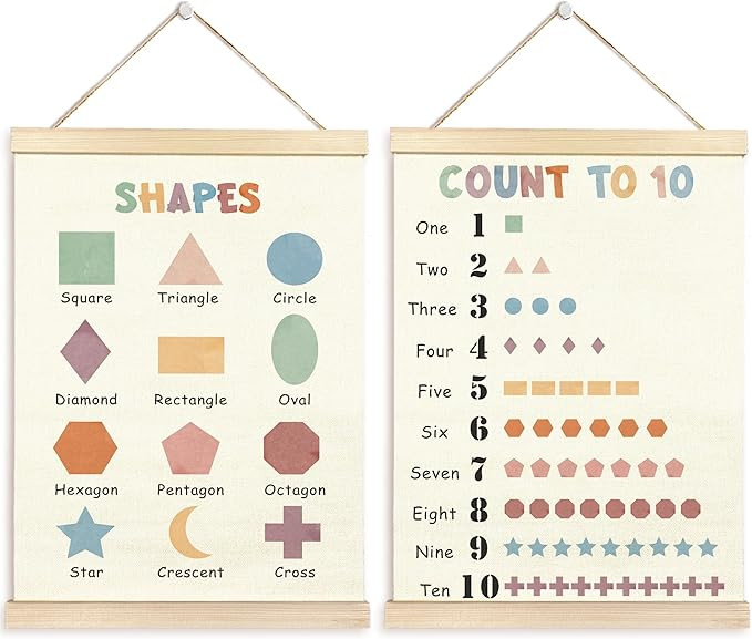 TAEDIN Numbers Shapes Wall Art Poster Hanger Frame Set of 2 - Nursery Kids Playroom Wall Decor wi... | Amazon (US)