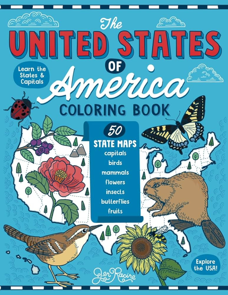 The United States of America Coloring Book: Fifty State Maps with Capitals and Symbols like Motto... | Amazon (US)