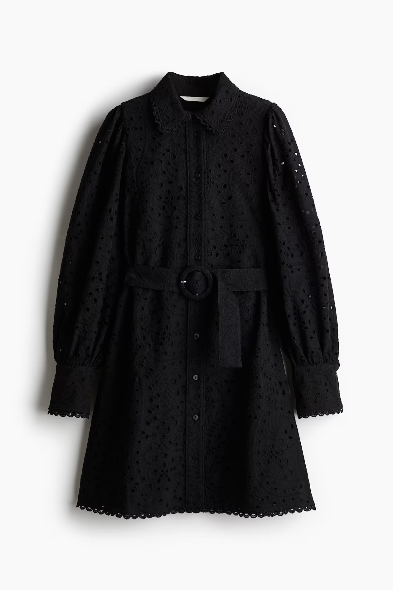 Eyelet Embroidered Shirt Dress - Black - Ladies | H&M US | H&M (US + CA)